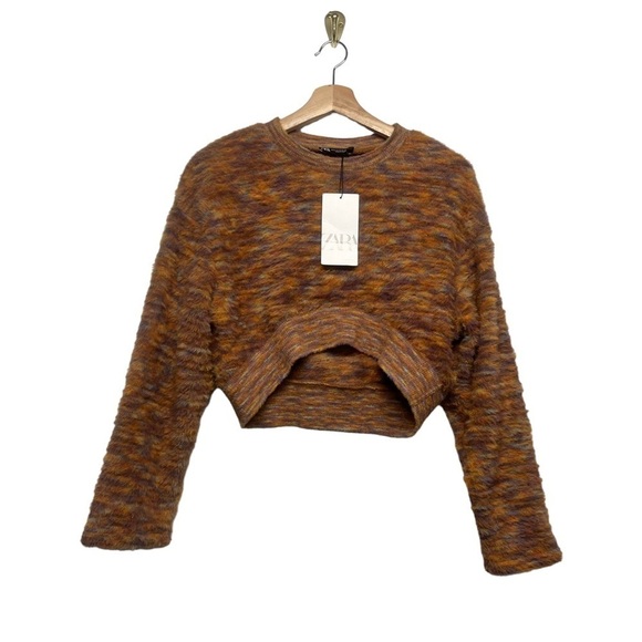 NWT ZARA Faux Fur Crop Sweater Multi M - Picture 5 of 12